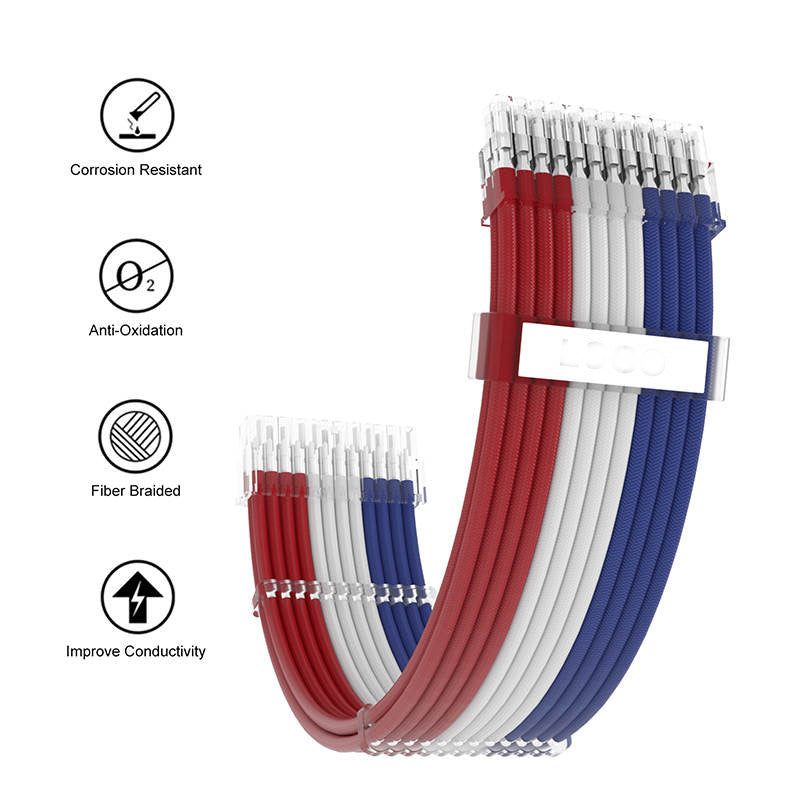 Colourful PSU Cable Extensions Kit 30CM Length. Red,White,Blue